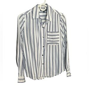 Louise Paris Striped Button Down Shirt - Blue, silver and White